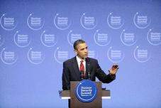 U.S. President Barack Obama speaks at a news conference after the two-day Nuclear Security Summit closed in Washington D.C., capital of the United States, April 13, 2010. [Zhang Jun/Xinhua] 