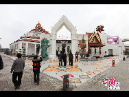 The Thailand Pavilion has been painted red and gold, among other colors, to create a beautiful backdrop. It reveals traditional Thai architectural features. The pavilion's mascot 'Tai' - a cute, friendly and cheerful child-giant – will welcome visitors at the entrance.[Photo by Hu Di]